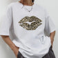 Daverri Leopard Lips oversized white t-shirt with bold lip print