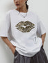 Daverri Leopard Lips oversized white t-shirt with bold lip print