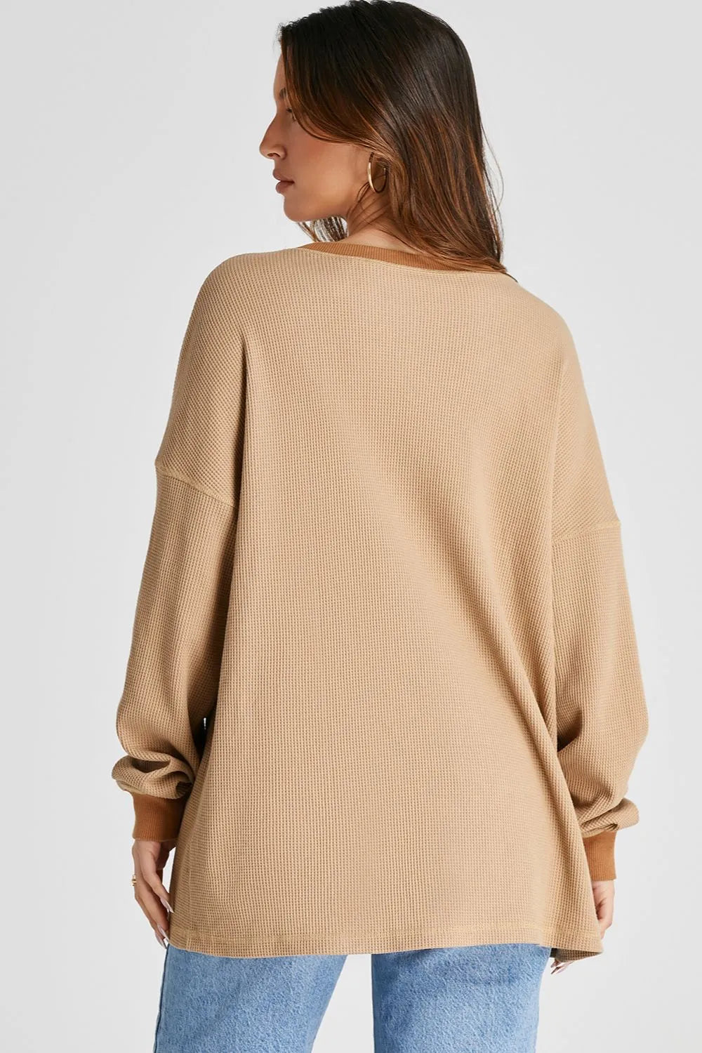 Waffle-Knit Long Sleeve Sweatshirt | Sweatshirts Daverri Fashions