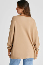 Waffle-Knit Long Sleeve Sweatshirt | Sweatshirts Daverri Fashions