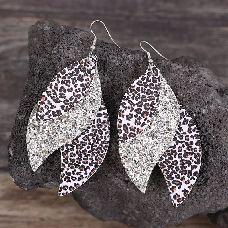 PU Leather Leopard Leaf Earrings | Earrings Daverri Fashions
