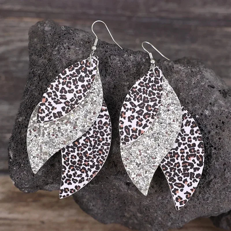 PU Leather Leopard Leaf Earrings - DAVERRI FASHIONS