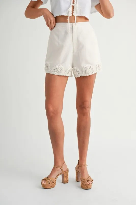 MABLE Crochet Lace Detail Crop Top and Shorts Set