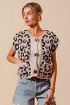 SO ME leopard-print knit cardigan with gold buttons and pockets