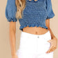 Puff Sleeve Smocked Cropped Denim Top - DAVERRI FASHIONS