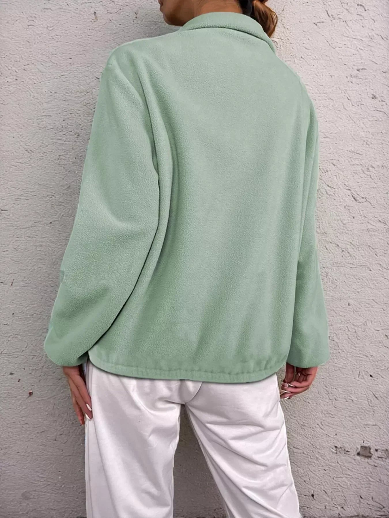 Half Zip Dropped Shoulder Pullover - DAVERRI FASHIONS