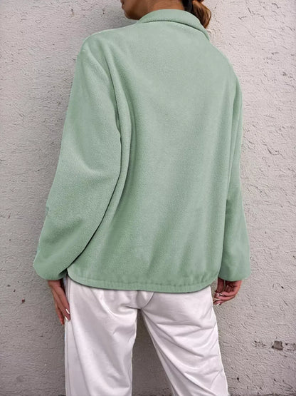 Half Zip Dropped Shoulder Pullover - DAVERRI FASHIONS