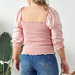 GeeGee Full Size Ruffled Smocked Frill Square Neck Top Plus Size Tops