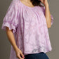 Umgee Full Size Jacquard Round Neck Ruffled Puff Sleeve Blouse Plus Size Blouses