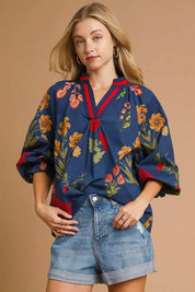 MIDNIGHT MIX Umgee Floral Print Flounce Sleeve Blouse | Blouses Daverri Fashions