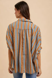 Annie Wear Oversized Drop Shoulder Striped Woven Shirt | Daverri Fashions