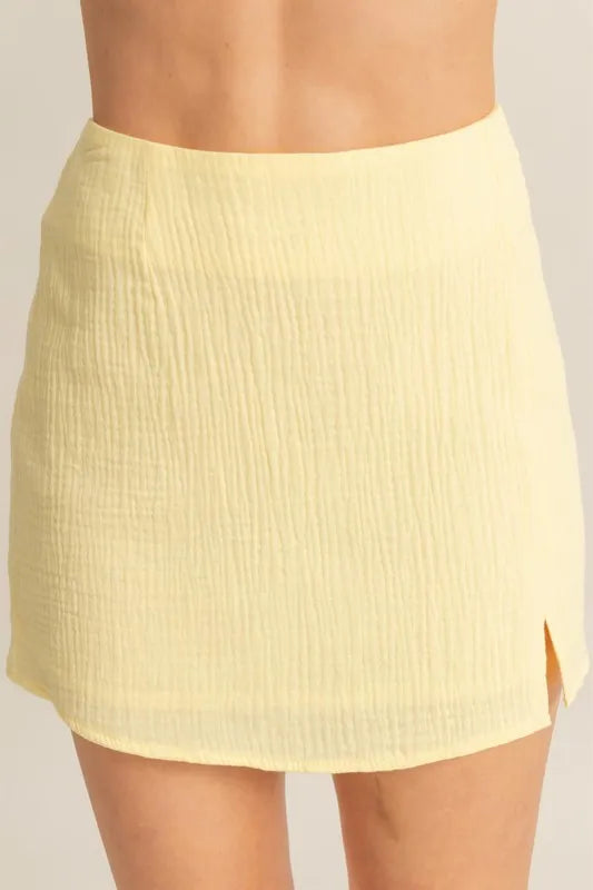HYFVE Yellow Ruched Bra Top and Mini Skirt Set Skirt Sets