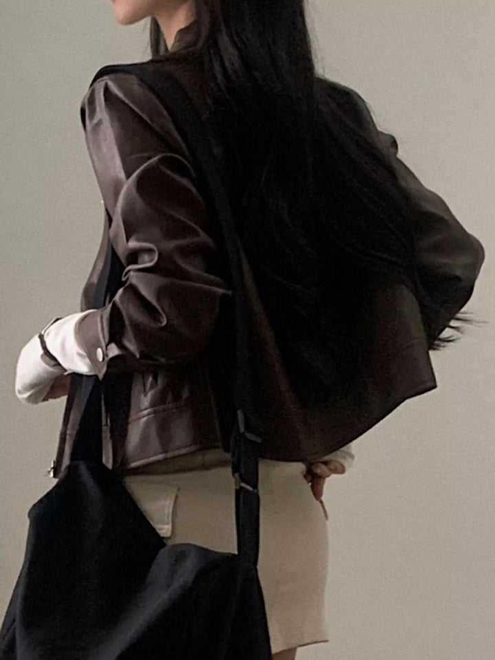 Cropped Zip Up Faux Leather Jacket | Jackets Daverri Fashions