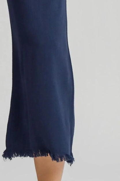 Umgee Dark Blue Linen Blend Elastic Waistband Wide Leg Pants - DAVERRI FASHIONS