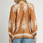Umgee Full Size Two Tone Border Print Top with Balloon Sleeves Plus Size