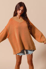 SO ME Oversized Two Tone Textured V Neck Sweater | Sweaters Daverri Fashions