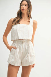 Lt Taupe MABLE Square Neck Crop Top and Shorts Set | Outfit Sets Daverri Fashions
