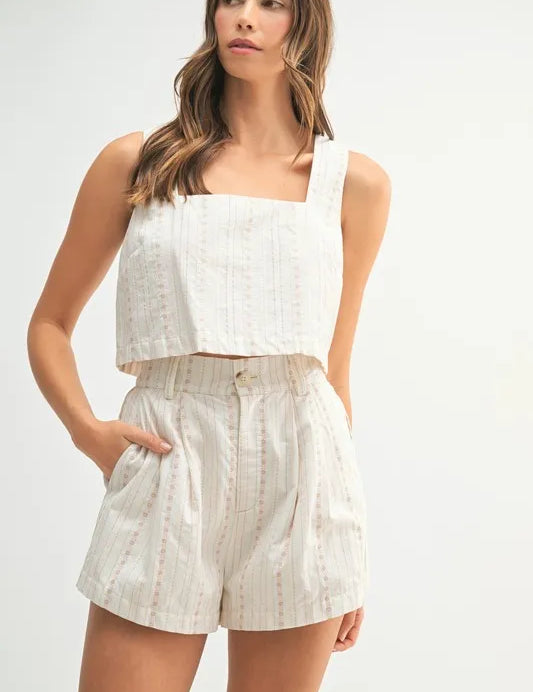 Lt Taupe MABLE Square Neck Crop Top and Shorts Set | Outfit Sets Daverri Fashions