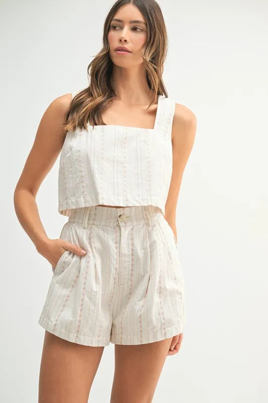MABLE Square Neck Crop Top and Shorts Set Lt Taupe Shorts Sets