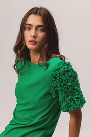 BiBi Short Mesh Flower Sleeve Knit Top | Tops Daverri Fashions