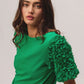 BiBi Short Mesh Flower Sleeve Knit Top Tops