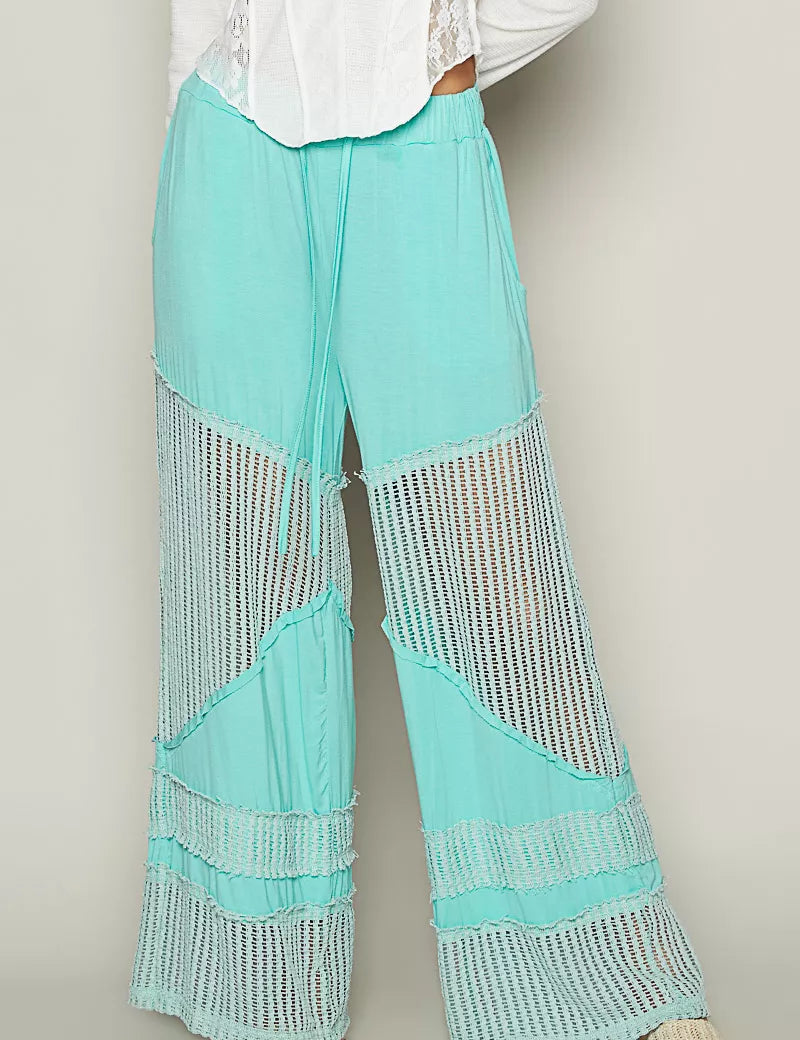 ELECTRIC BLUE POL Drawstring Elastic Waistband Wide-Leg Pants | Pants Daverri Fashions