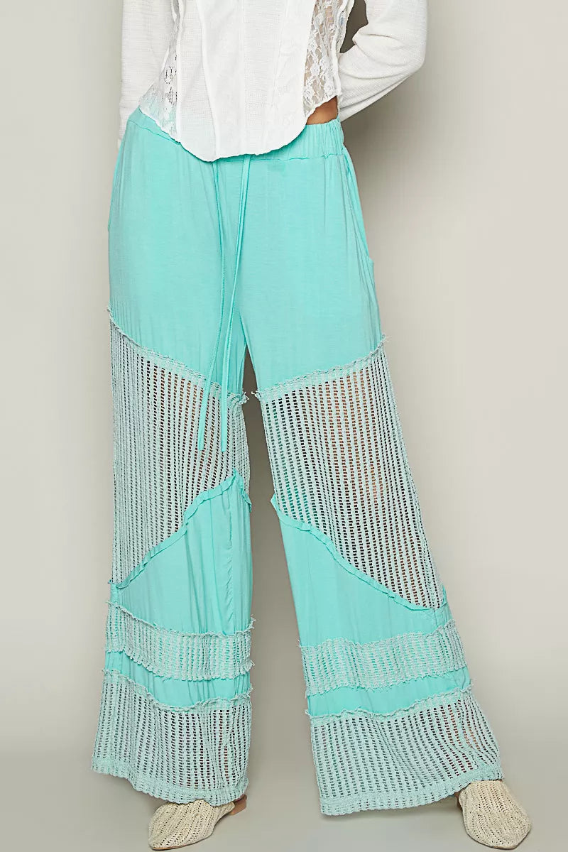 ELECTRIC BLUE POL Drawstring Elastic Waistband Wide-Leg Pants | Pants Daverri Fashions