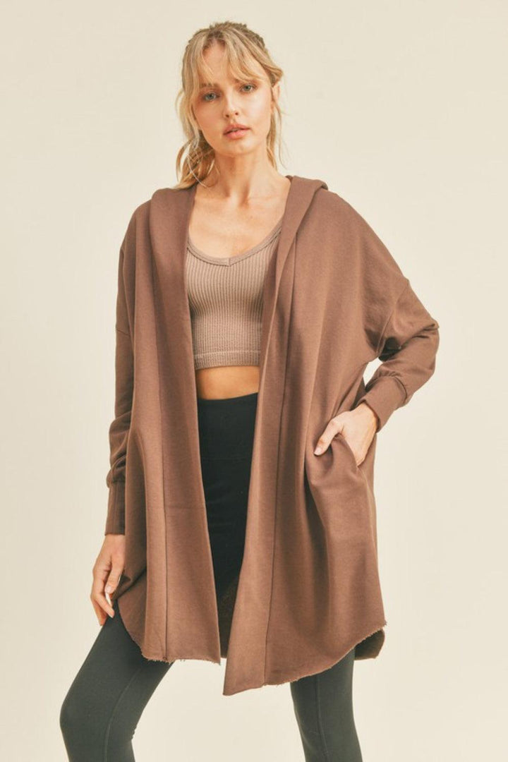 Kimberly C Open Front Longline Hooded Cardigan CHOCO S Cardigans