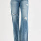 RISEN Full Size Mid Rise Fit Wide Baggy Leg Tie Washed Jeans Plus Size - DAVERRI FASHIONS