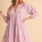 Aemi + Co Notched Balloon Sleeve Tiered Mini Dress Lilac Mini Dresses