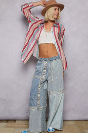 POL Striped Button-Down Oversized Shirt | Daverri Fashions