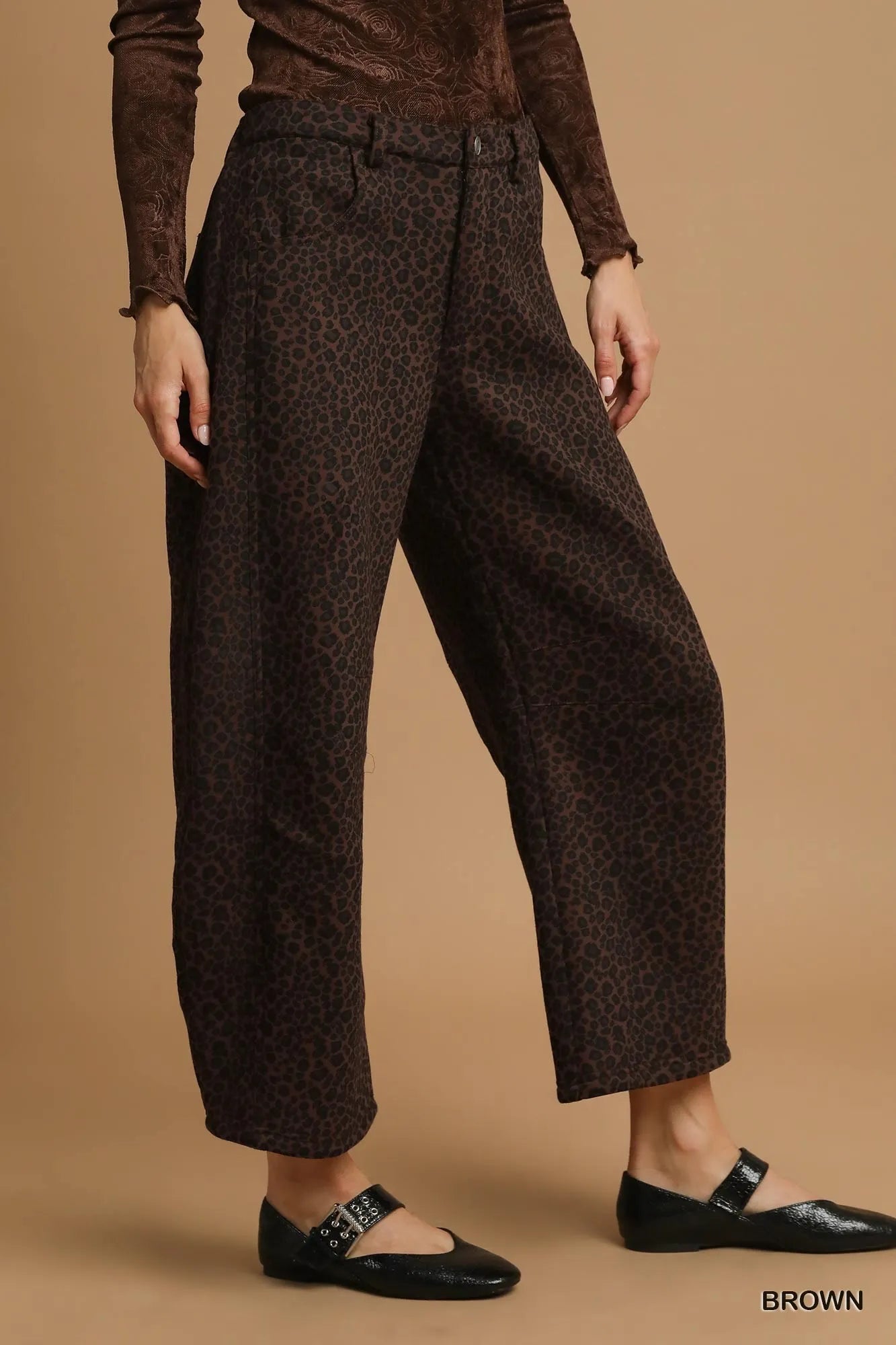Umgee Leopard Print Wide Leg Pants Pants