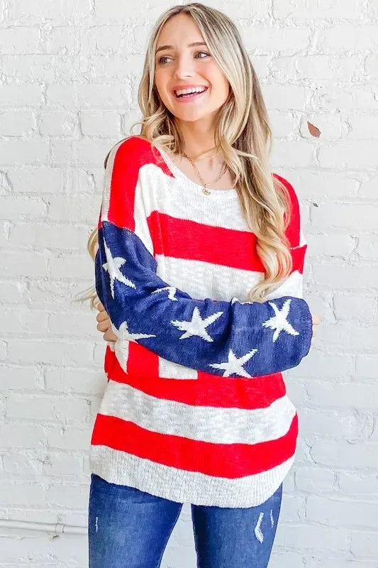 And The Why American Flag Long Sleeve Sweater - DAVERRI FASHIONS