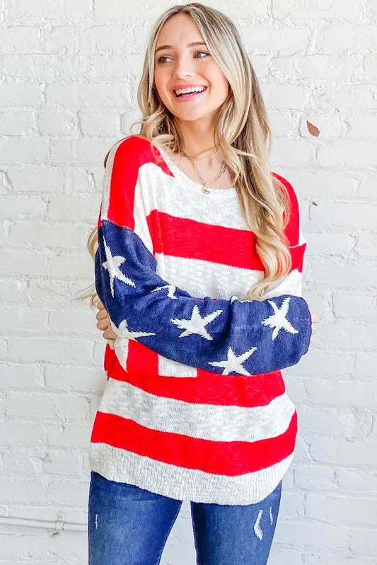 And The Why American Flag Long Sleeve Sweater Sweaters