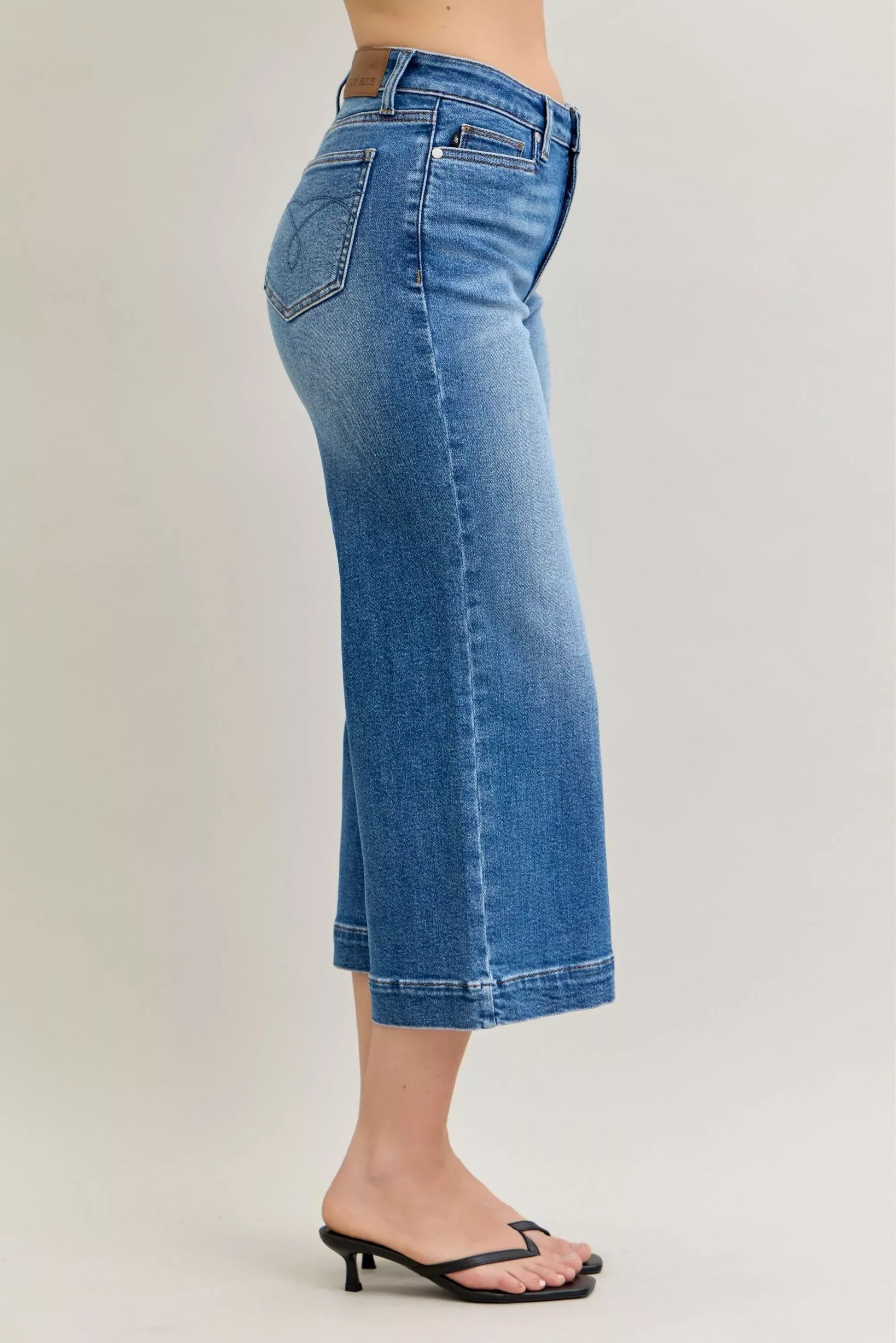 Judy Blue Mid Rise Crop Wide Leg Jeans - DAVERRI FASHIONS