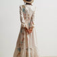 Floral print long sleeve maxi dress with smocked waist and lace trim