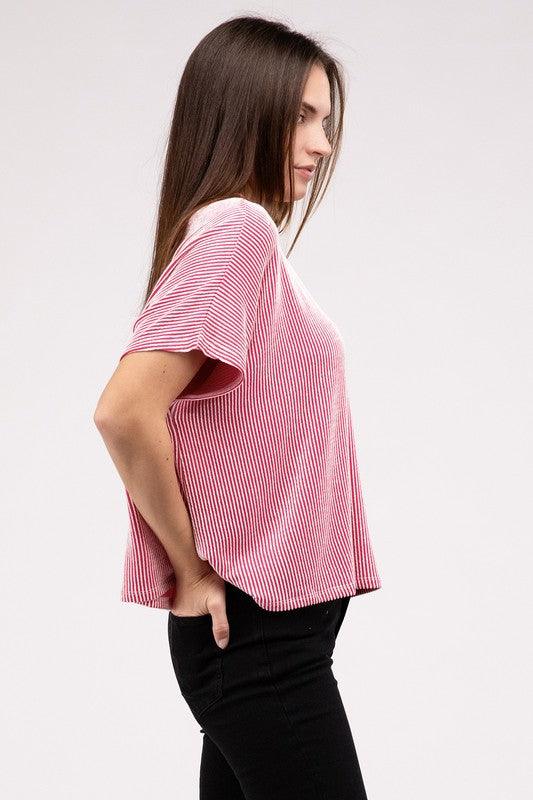 Loose Fit Short Sleeve Striped Top Shirts & Tops