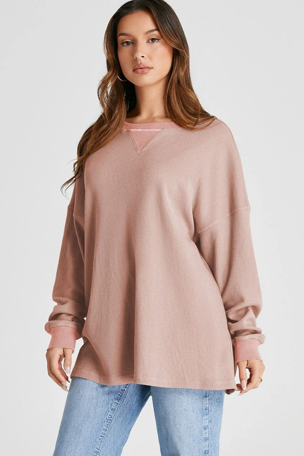 Waffle-Knit Long Sleeve Sweatshirt | Sweatshirts Daverri Fashions