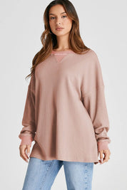 Waffle-Knit Long Sleeve Sweatshirt | Sweatshirts Daverri Fashions