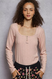 POWDER PINK POL Square Neck Cropped Knit Top with Curved Hem | Daverri Fashions