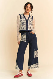 Davi & Dani Lace Patch Open Front Denim Vest | Vest Jackets Daverri Fashions