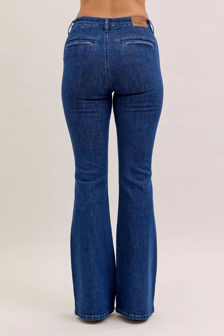 Judy Blue High Waist Flare Jeans with Front Patch Pockets | Jeans Daverri Fashions