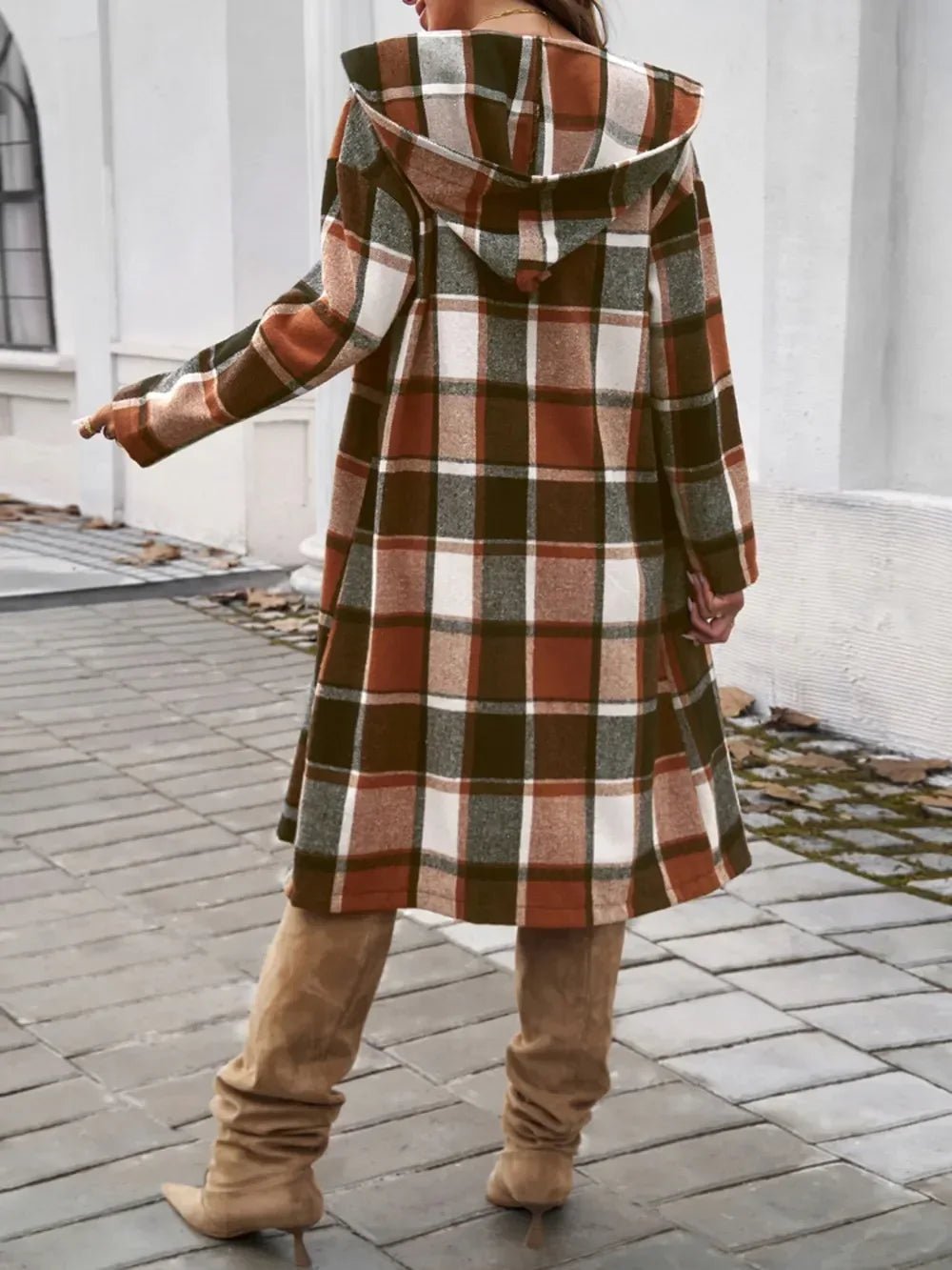Devine Plaid Long Sleeve Hooded Coat - DAVERRI FASHIONS