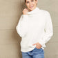 Cozy white Daverri high neck balloon sleeve rib-knit pullover sweater