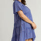 Umgee Full Size Gingham Tiered Button Detail Short Sleeve Dress Plus Size