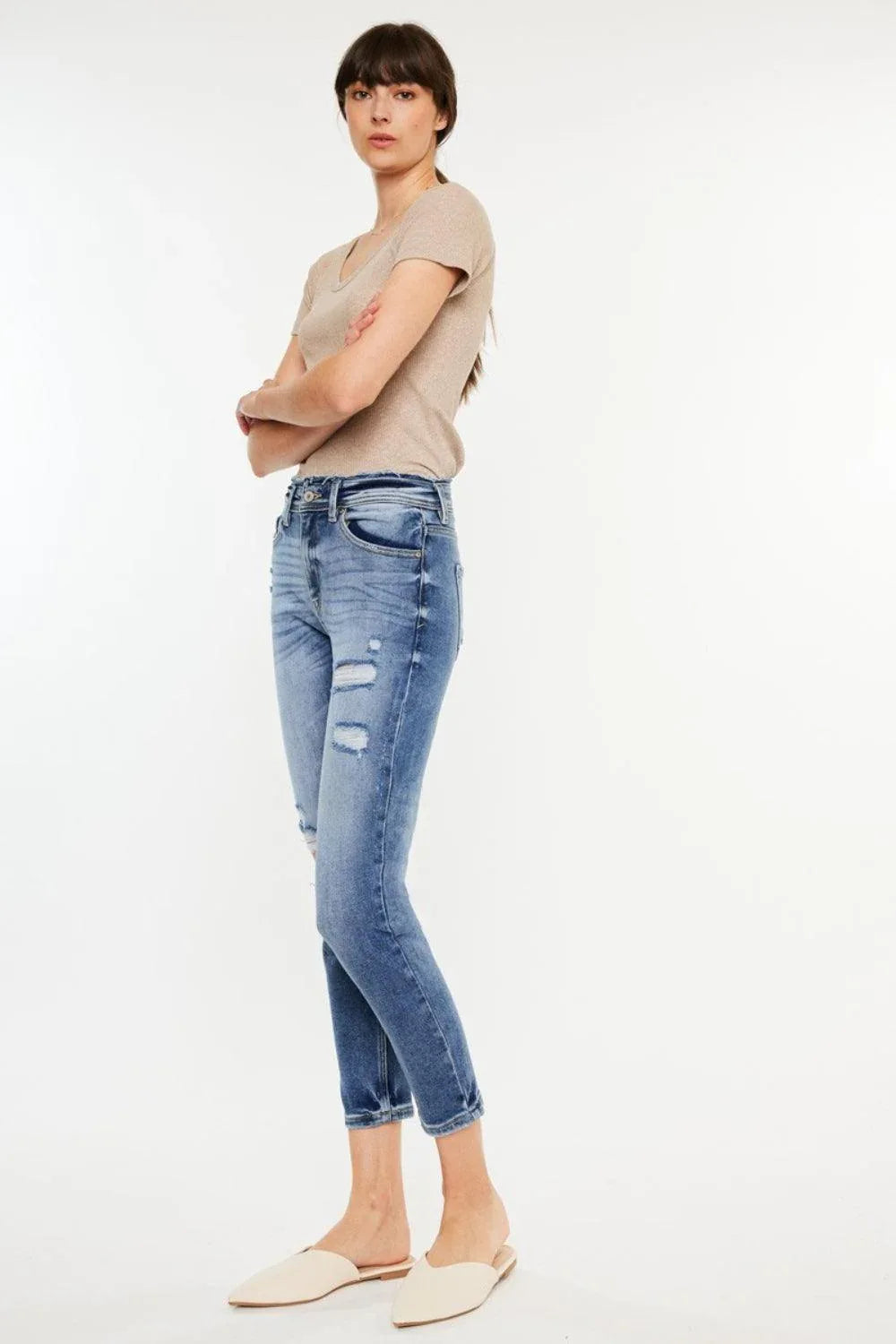 Kancan High Rise Distressed Mom Jeans - DAVERRI FASHIONS