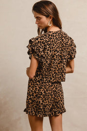 BiBi Leopard Print Ruffle Mini Dress with Gold Hoops