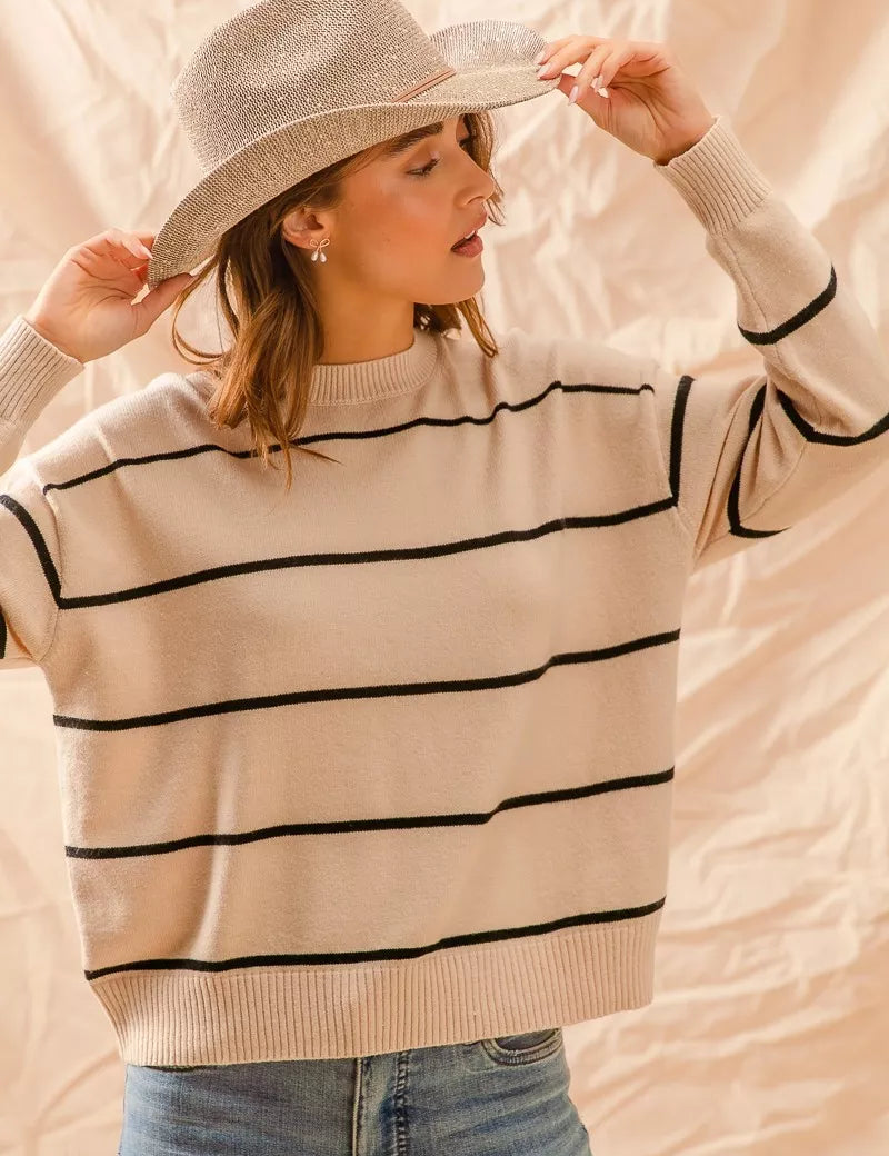 SO ME Stripe Crew Neck Basic Essential Sweater | Sweaters Daverri Fashions