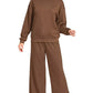 Zenana Scuba Crewneck Pullover and Pants Set Brown - DAVERRI FASHIONS