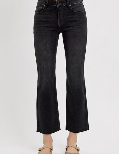 RISEN Tummy Control Mid Rise Crop Straight Jeans Black